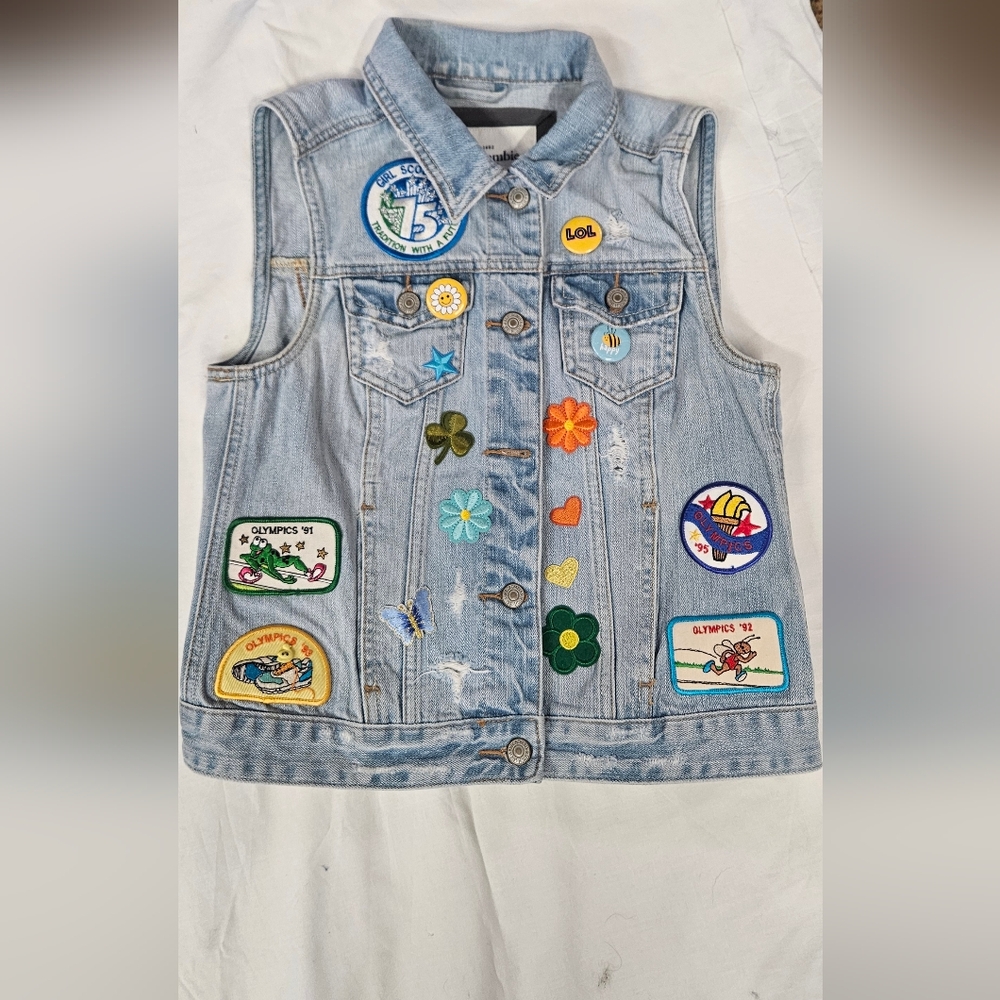 Abercrombie & Fitch Kids Denim Vest with Vibrant Patches